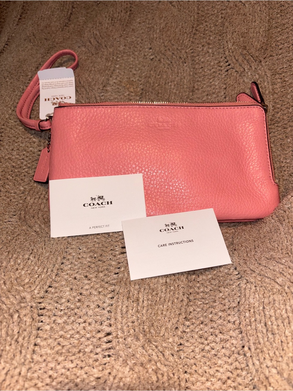 Coach Pebbled Leather Double Zip Wristlet – Blush Pink NWT